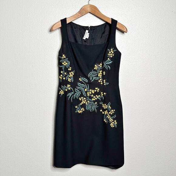 Vintage Kay Unger Black Yellow Floral Embroidered Sheath Dress women's Size 8 - Picture 1 of 13